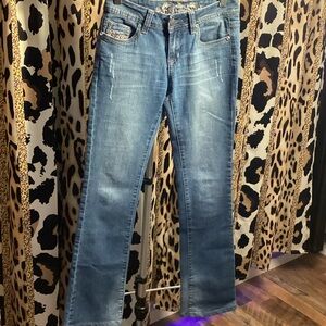 Wax Jean Women's Flare Blue Jeans - Vintage with Bling!